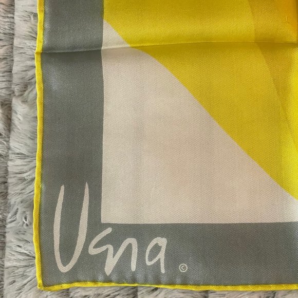 Vera Neumann Vintage Silk Scarf Abstract Geometric Gray Yellow Large Japan 23x23 - Picture 4 of 6